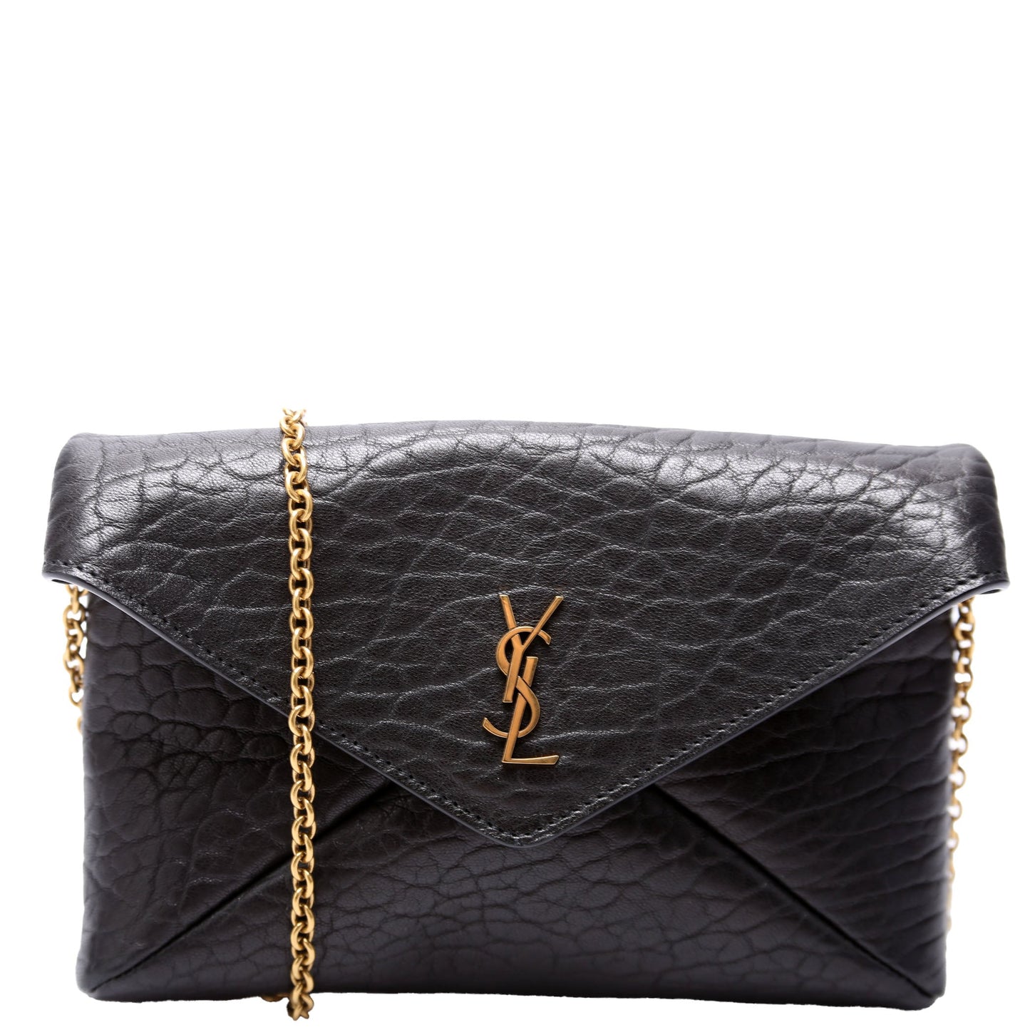 YSL Saint Laurent Cassandre Pouch Bag Lambskin Black Chain Travel Bag