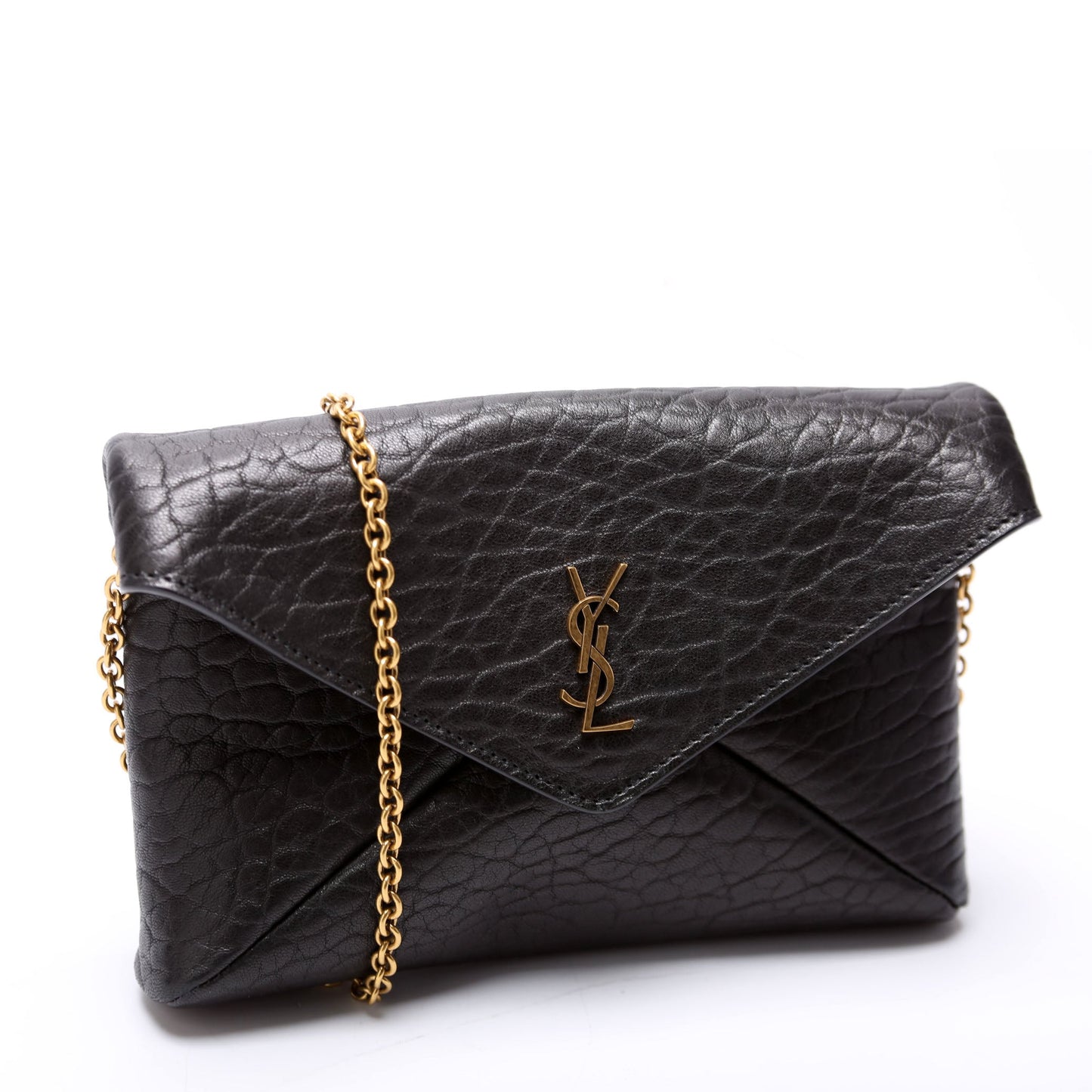 YSL Saint Laurent Cassandre Pouch Bag Lambskin Black Chain Travel Bag