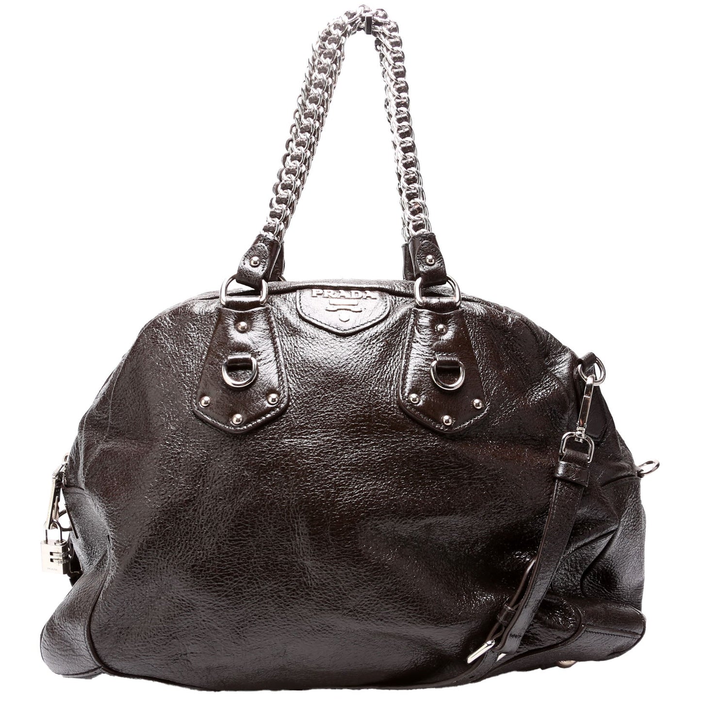 Prada Cervo Lux Shoulder Bag Brown Chain