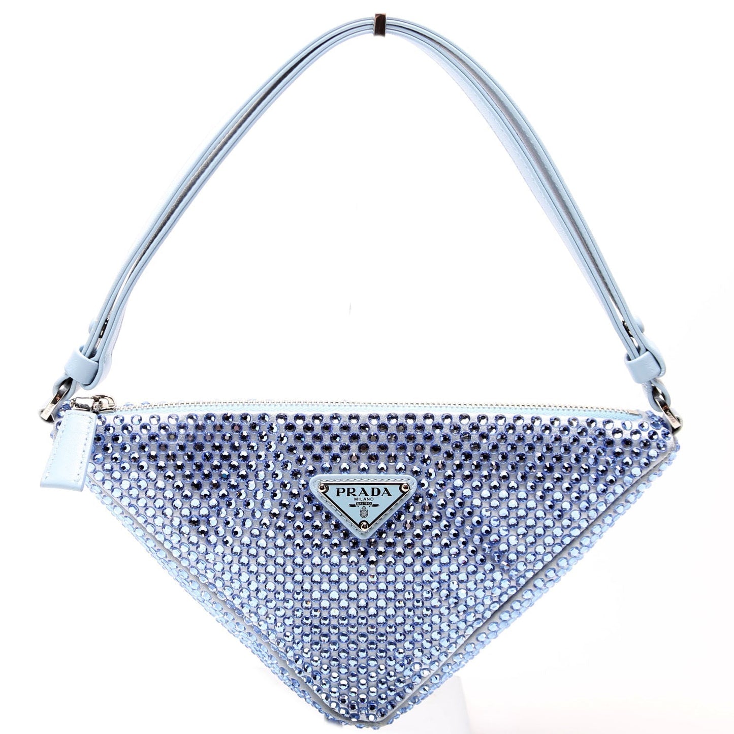 Prada Crystal Triangle Pouch Bag Satin Blue Travel Bag