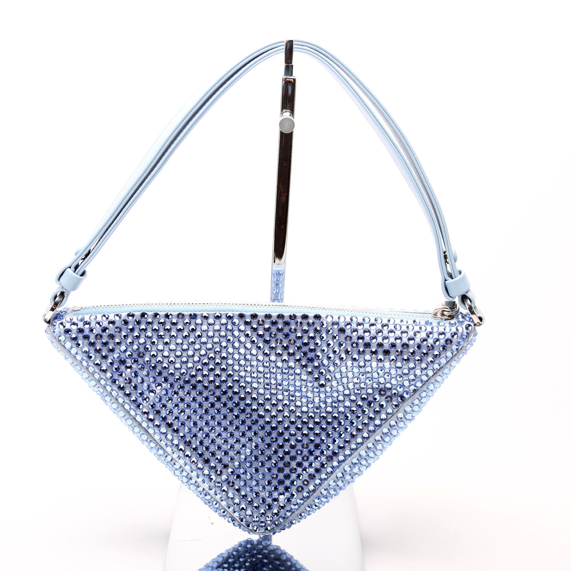 Prada Crystal Triangle Pouch Bag Satin Blue Travel Bag