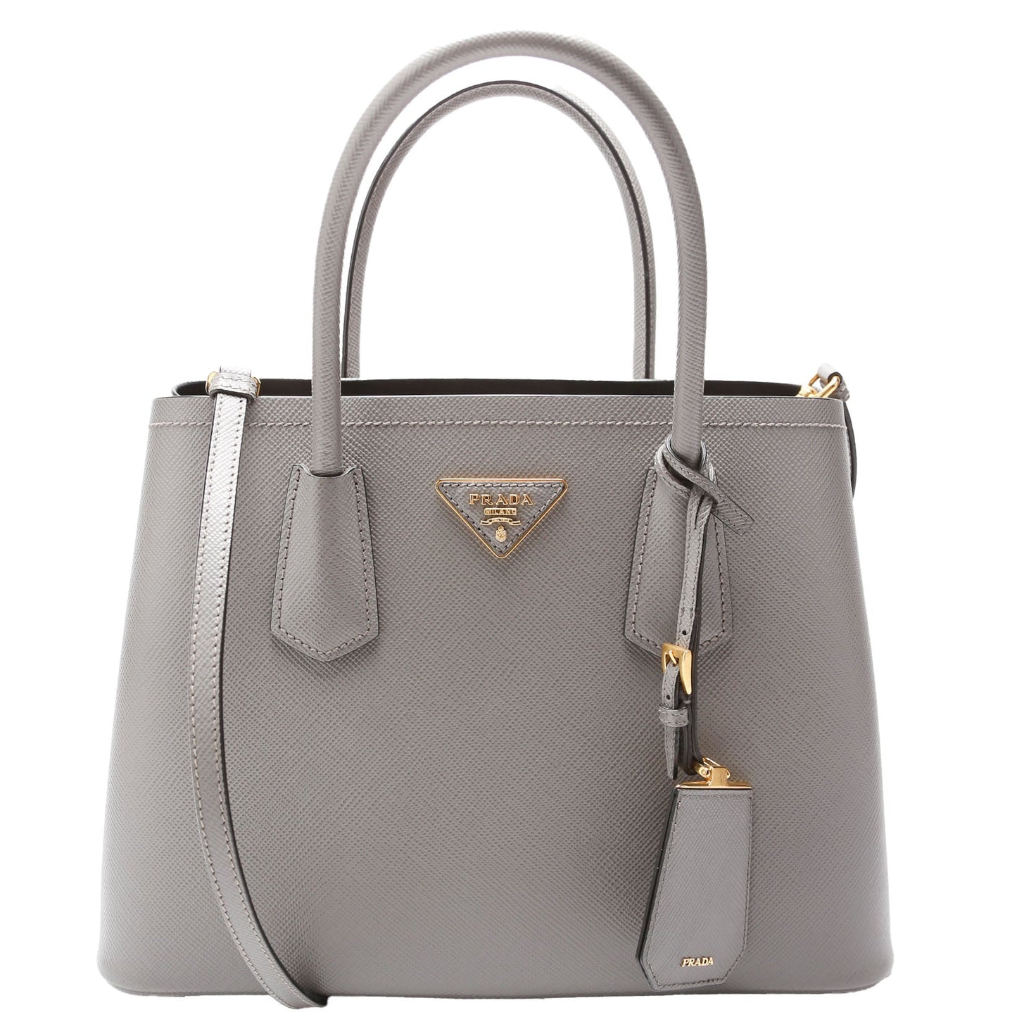 Prada Saffiano Cuir Double Grey Bag Medium Travel Bag