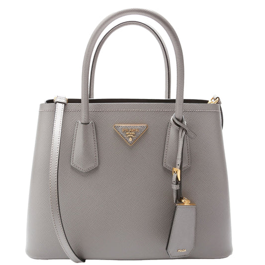Prada Saffiano Cuir Double Grey Bag Medium Travel Bag