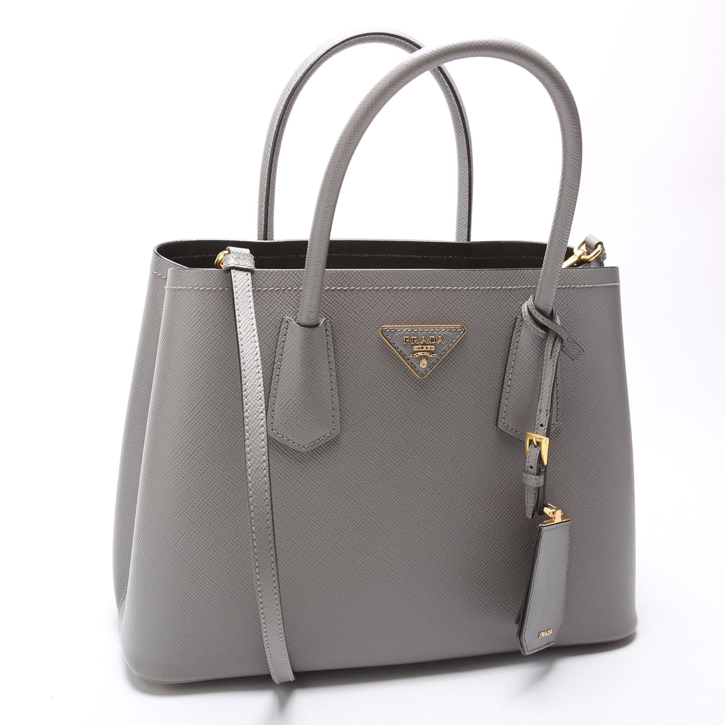 Prada Saffiano Cuir Double Grey Bag Medium Travel Bag