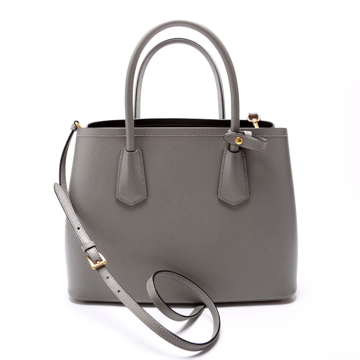 Prada Saffiano Cuir Double Grey Bag Medium Travel Bag