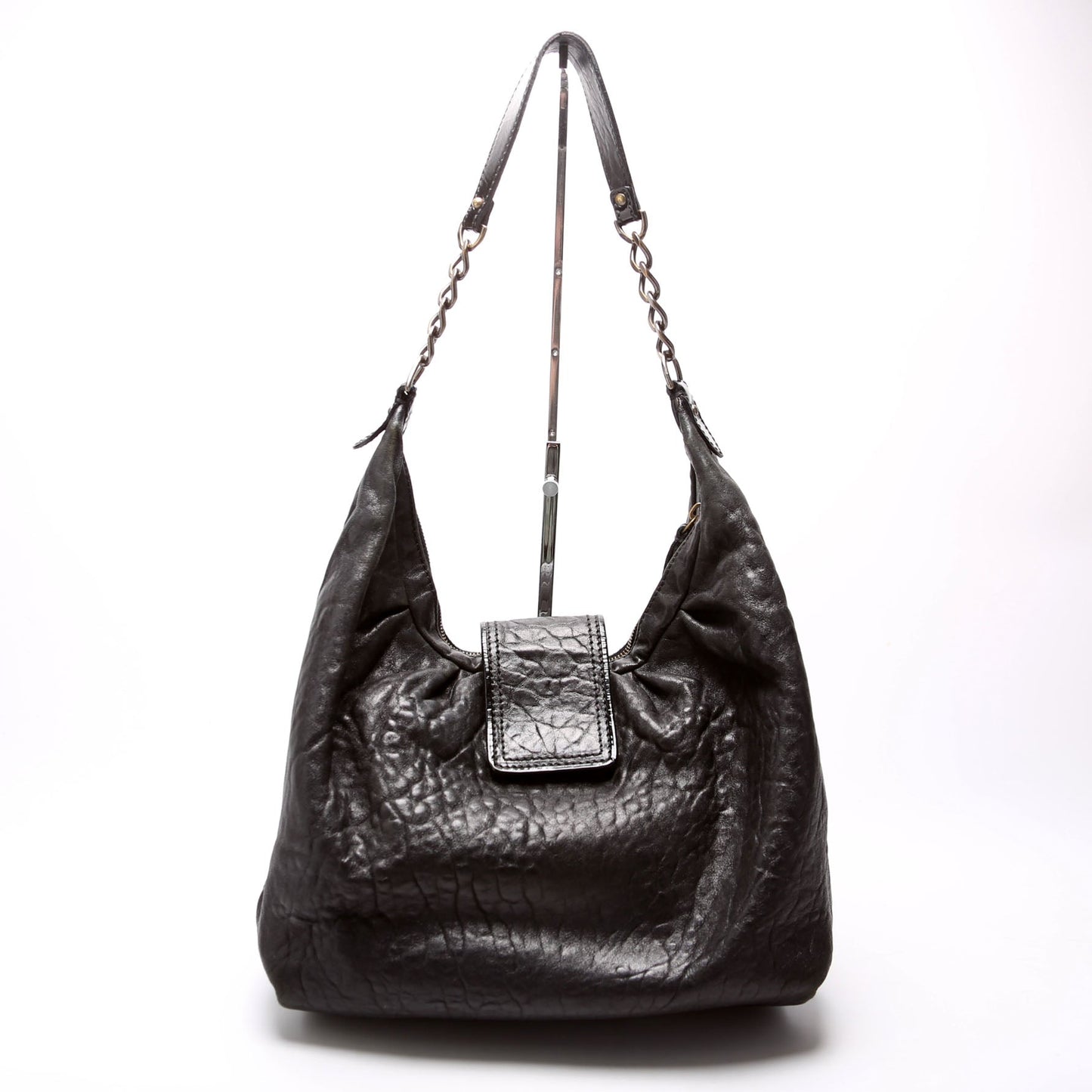 Fendi Nappa Buckle Hobo Bag Leather Black
