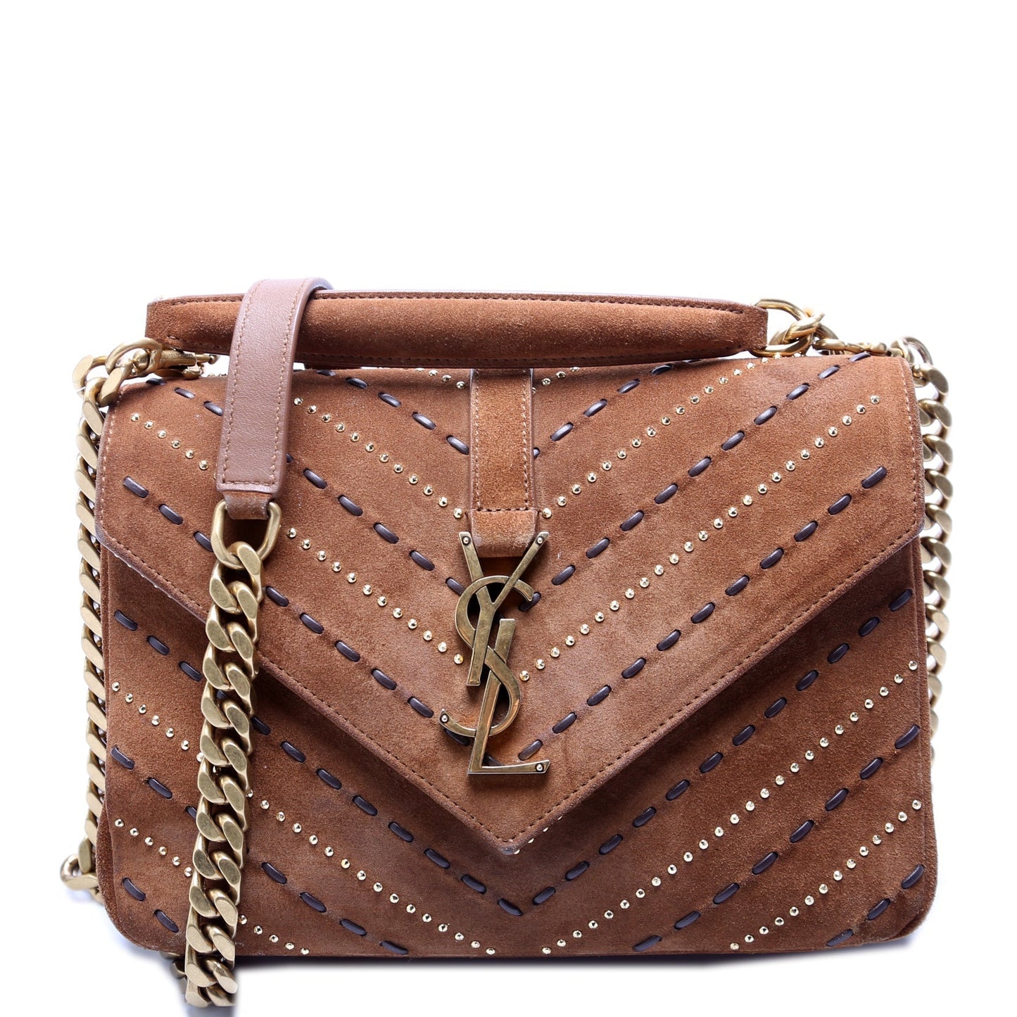 YSL Saint Laurent Saint Laurent College Studded Bag Suede Medium Travel Bag