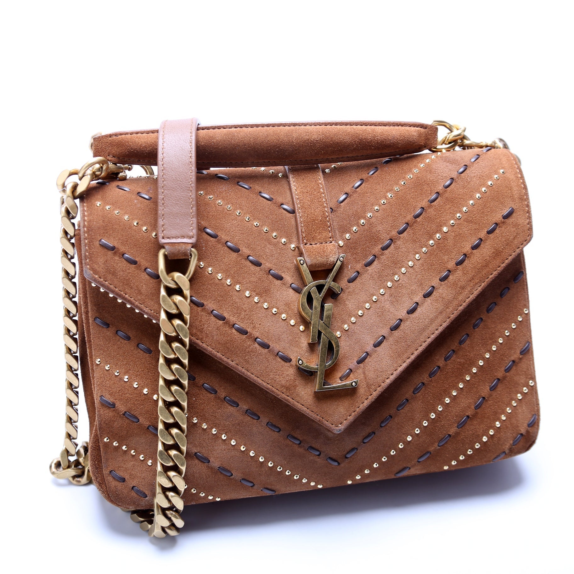 YSL Saint Laurent Saint Laurent College Studded Bag Suede Medium Travel Bag