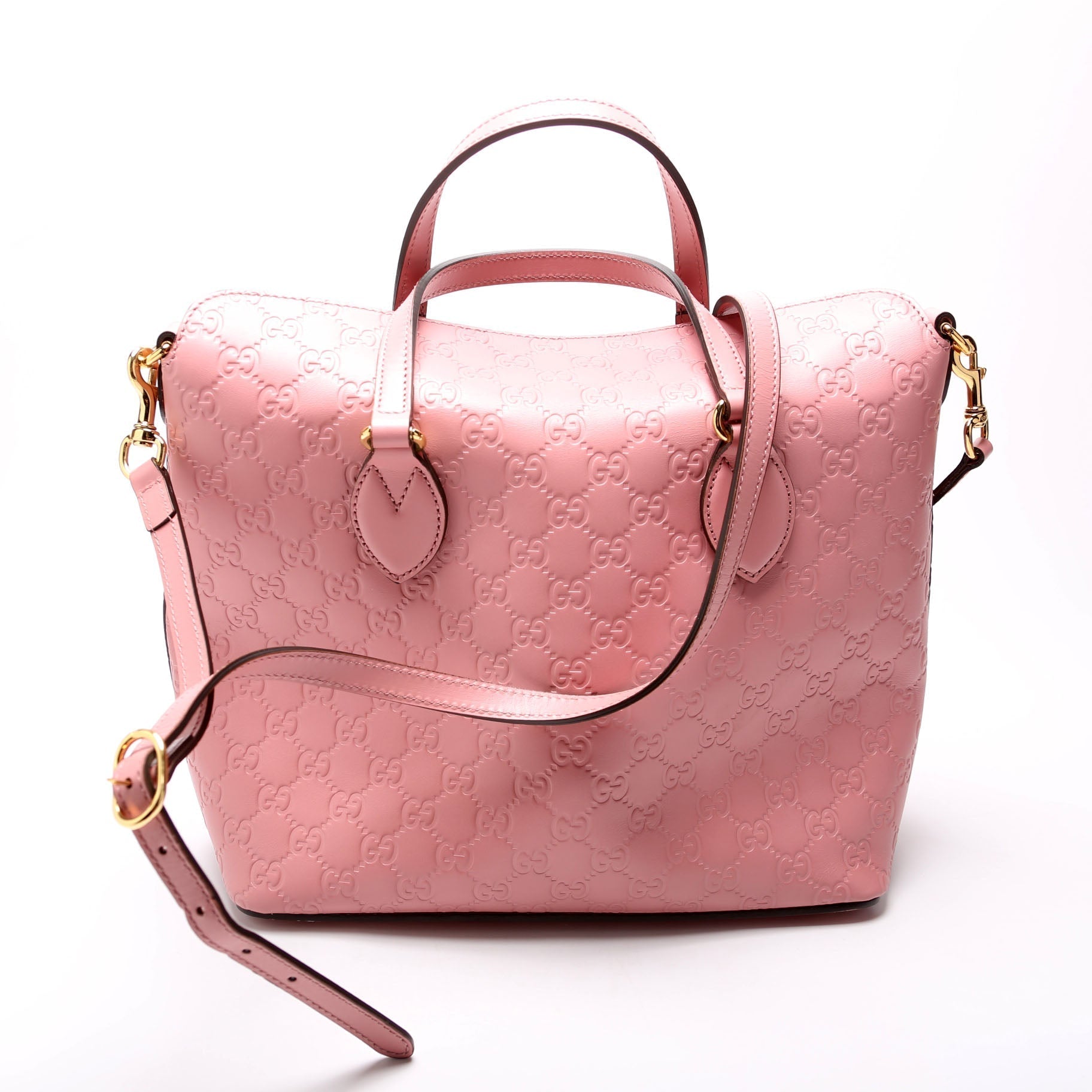 Gucci Signature Fold Over Leather Pink Tote Bag