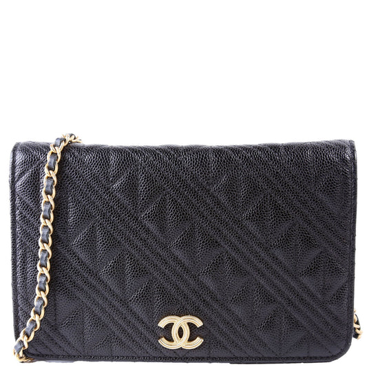 Chanel WOC Ancient Greek Quilted Caviar Black Clutch Bag
