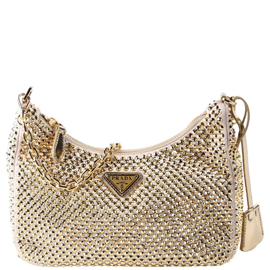 Prada Crystal Re Edition Shoulder Bag Satin Gold
