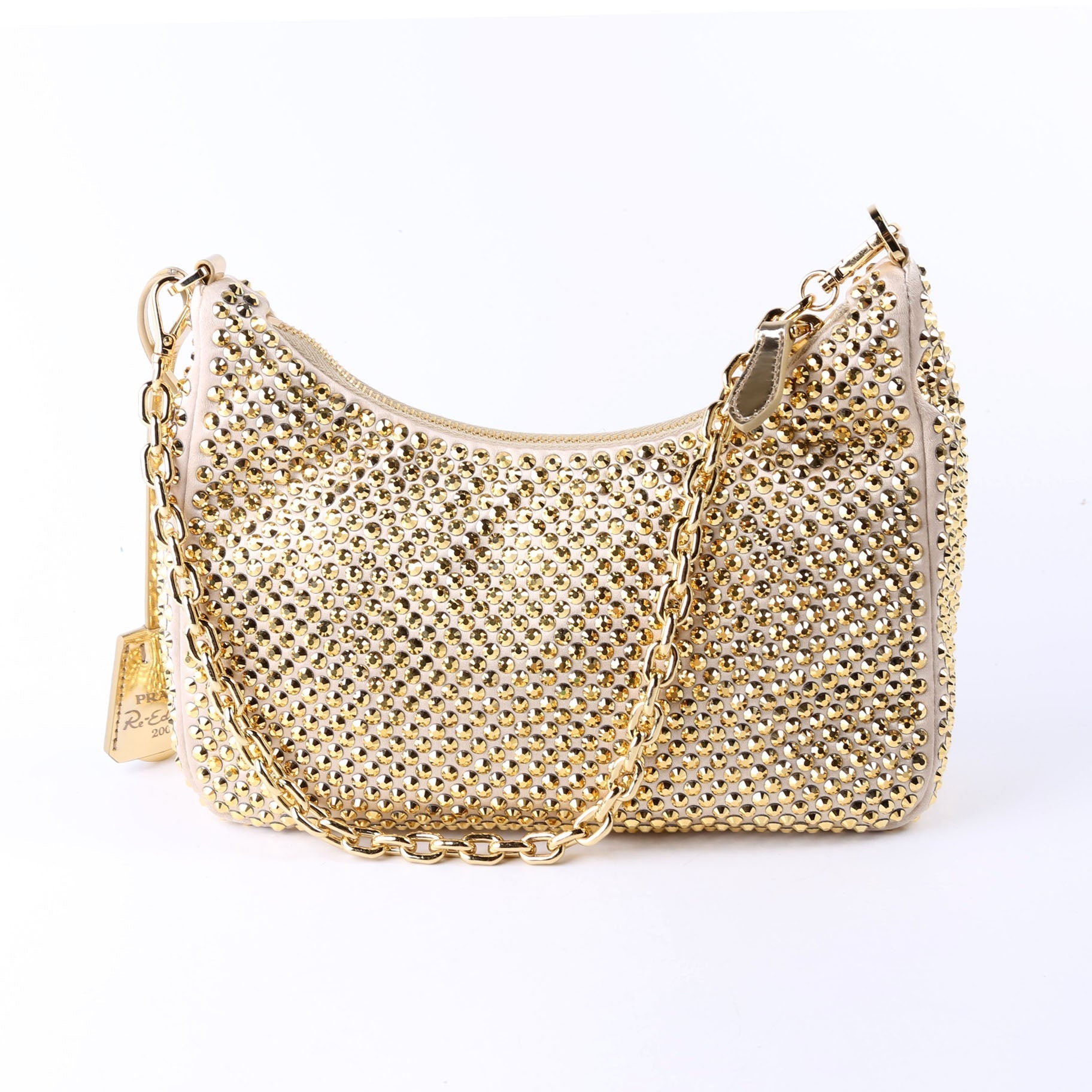 Prada Crystal Re Edition Shoulder Bag Satin Gold