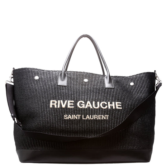 YSL Saint Laurent Saint Laurent Rive Gauche Calfskin Maxi Tote Raffia Black Tote Bag