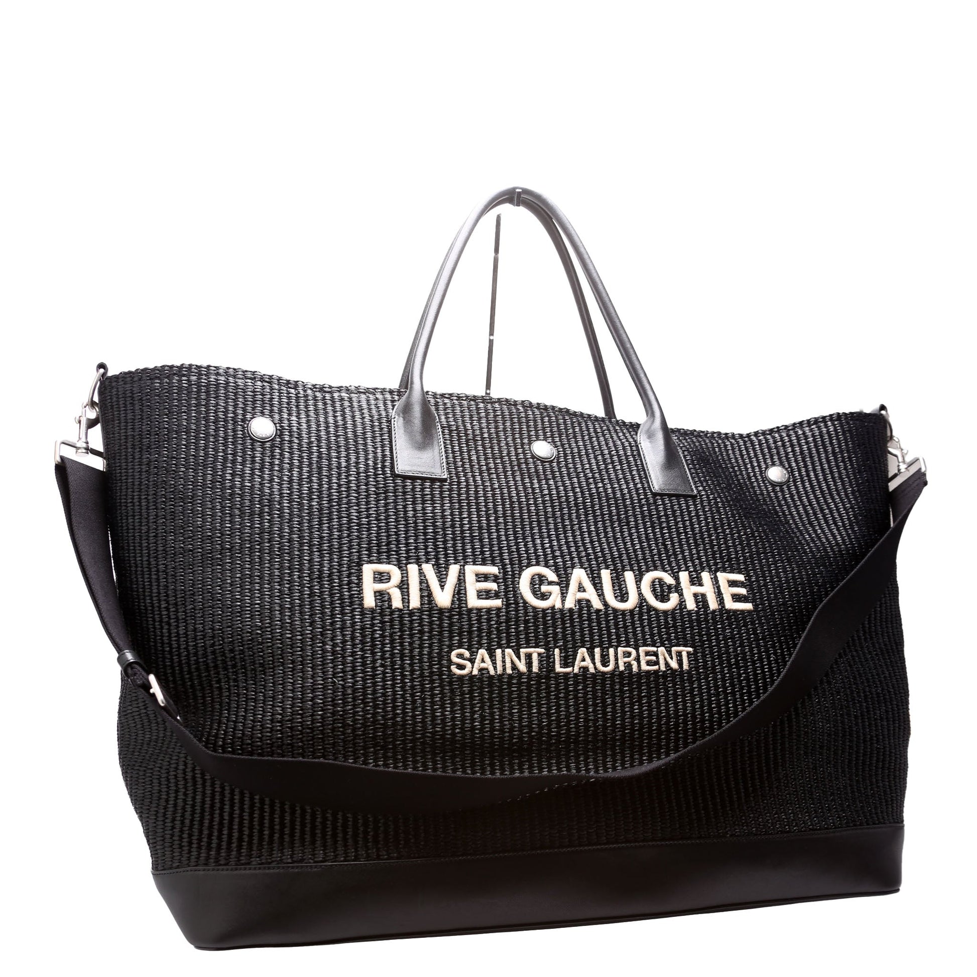 YSL Saint Laurent Saint Laurent Rive Gauche Calfskin Maxi Tote Raffia Black Tote Bag