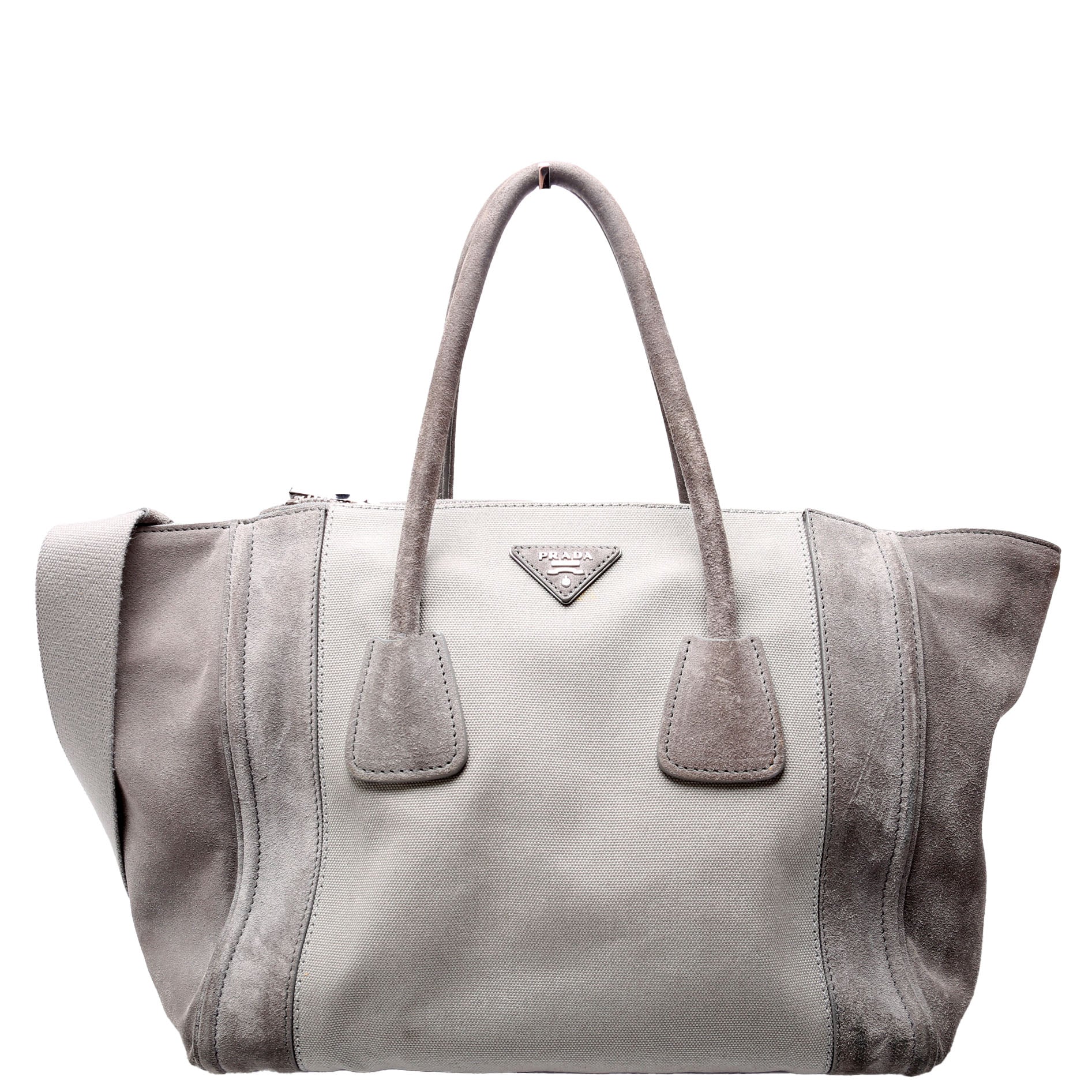 Prada Scamosciato Twin Pocket Tote Grey Bag Suede Tote Bag