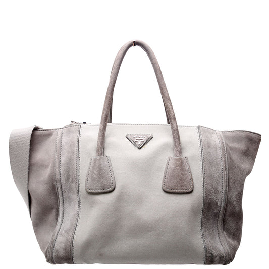 Prada Scamosciato Twin Pocket Tote Grey Bag Suede Tote Bag