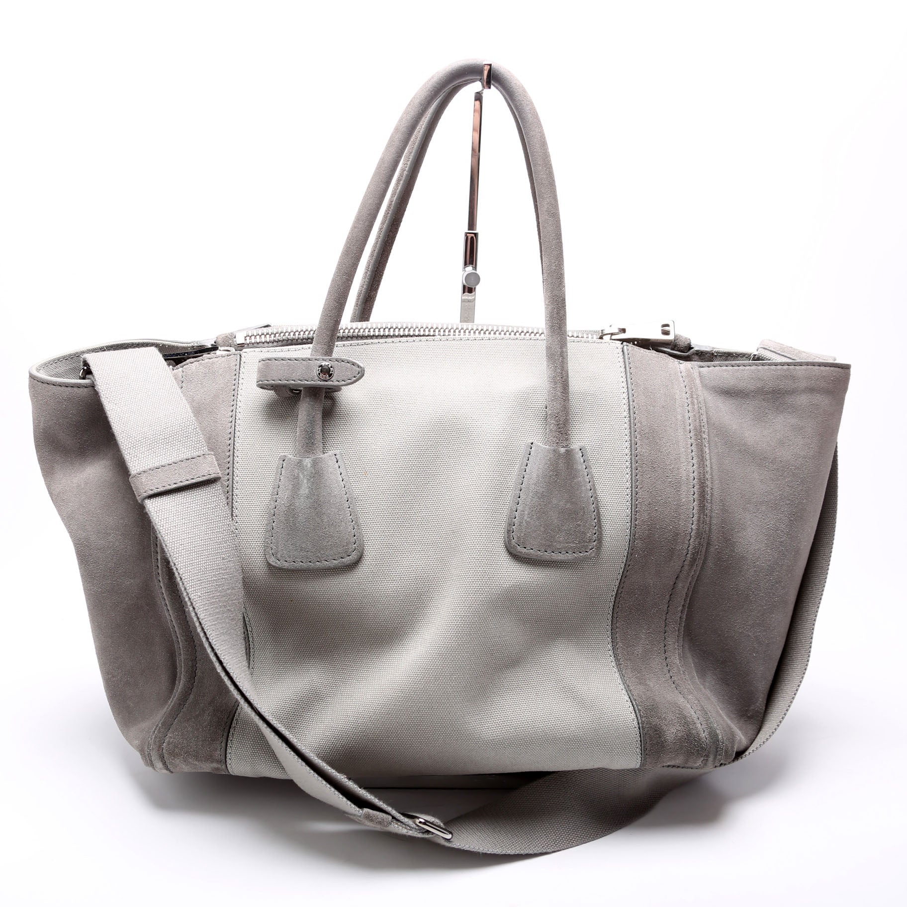 Prada Scamosciato Twin Pocket Tote Grey Bag Suede Tote Bag