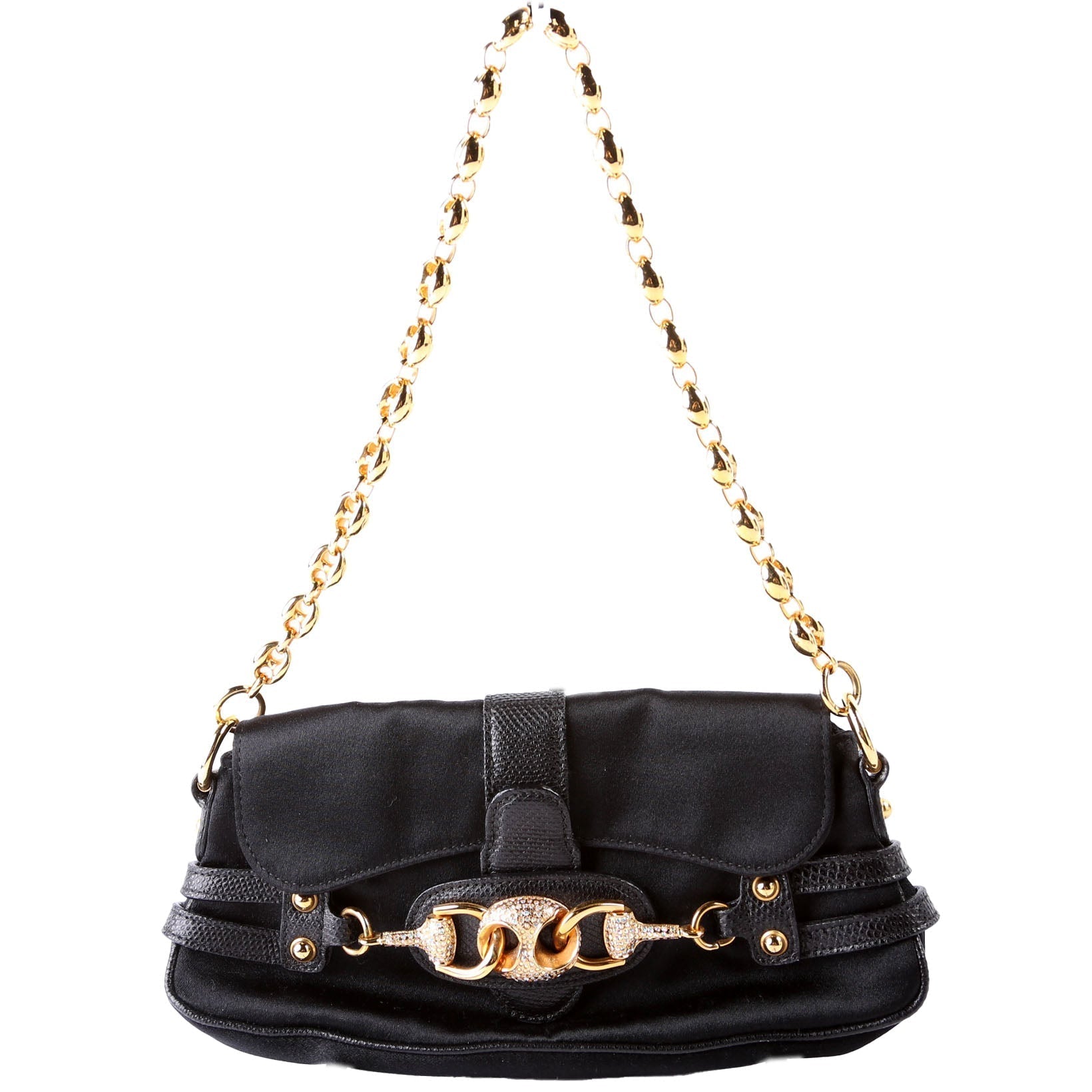 Gucci Crystal Horsebit Satin Shoulder Bag