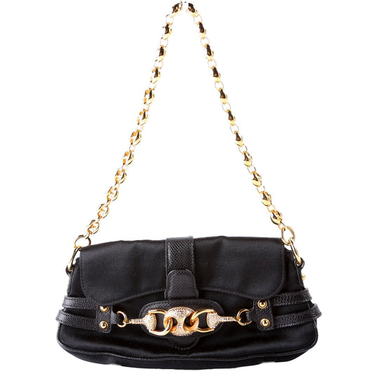 Gucci Crystal Horsebit Satin Shoulder Bag