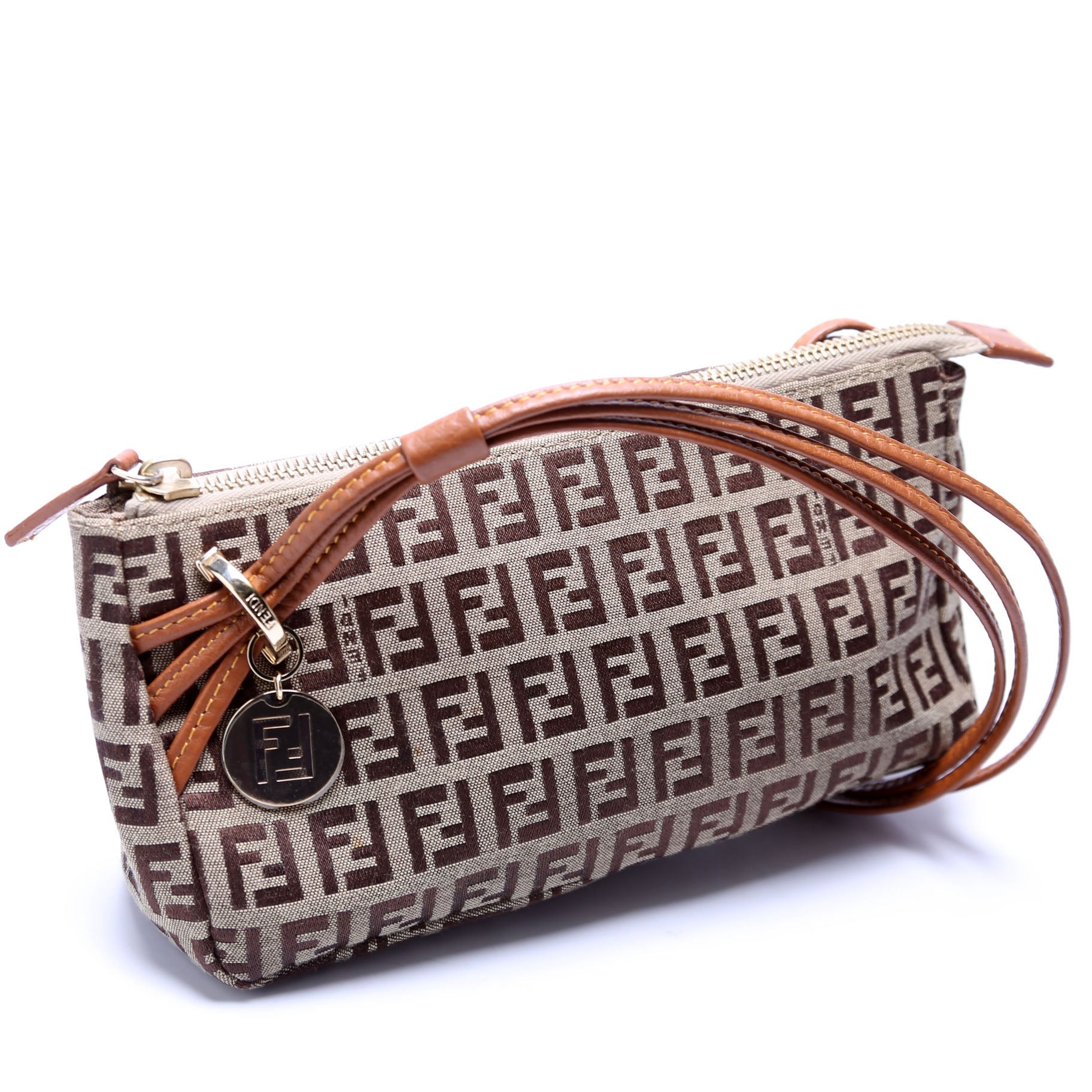 Fendi 8Br513 Zucchino Triple Strap Pochette Bag Brown Mini Travel Bag