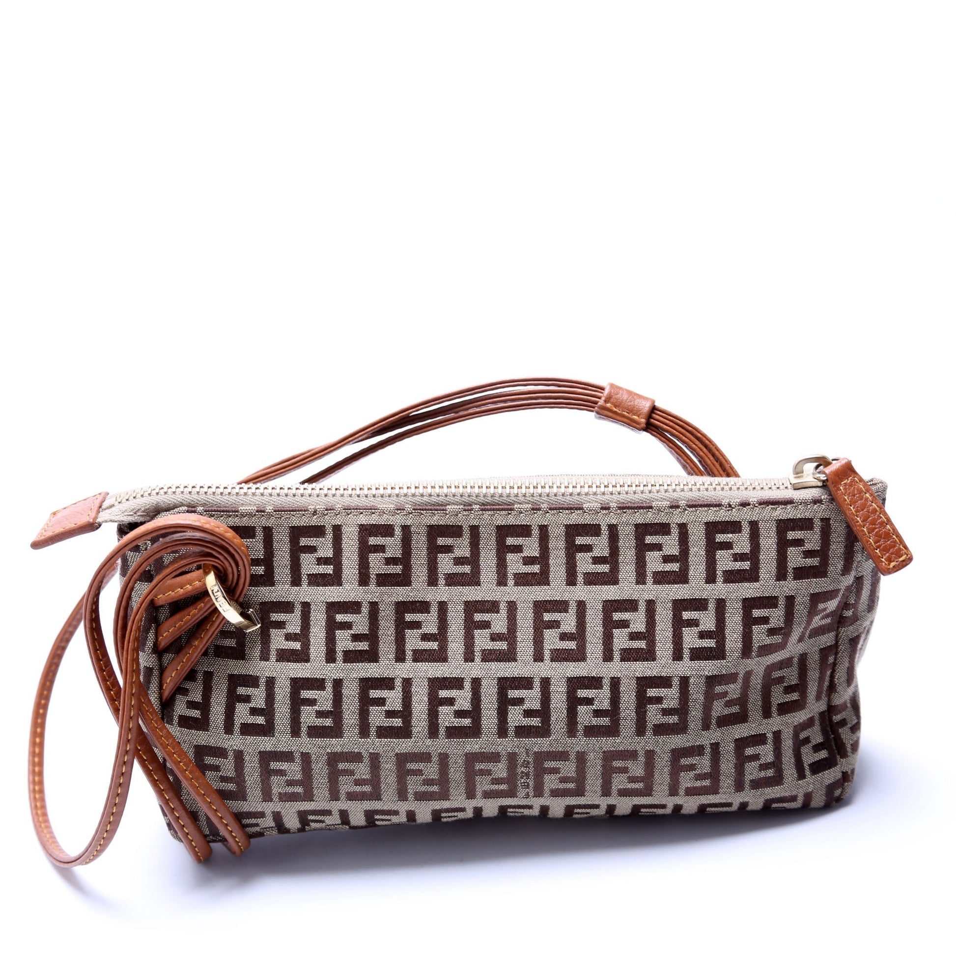 Fendi 8Br513 Zucchino Triple Strap Pochette Bag Brown Mini Travel Bag
