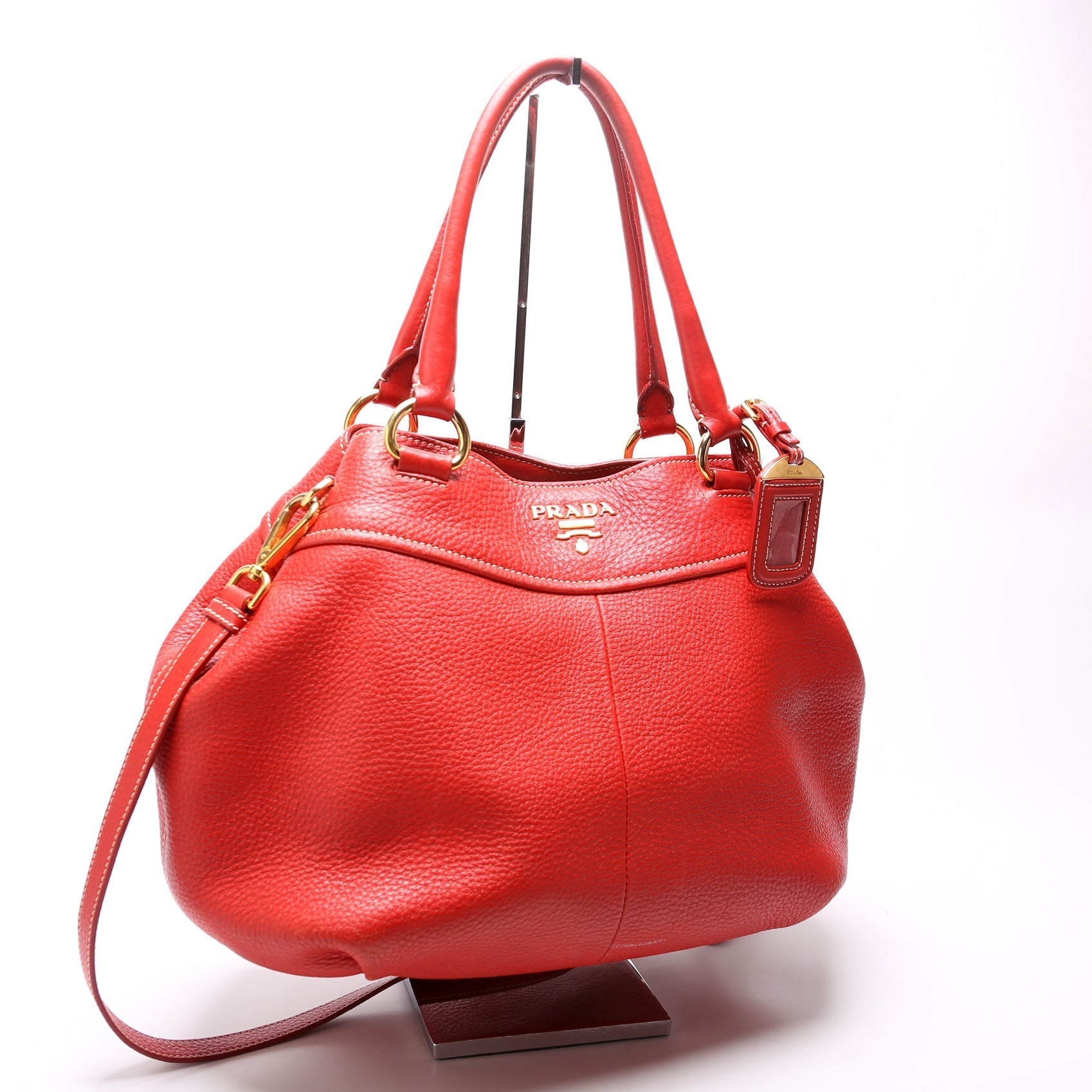 Prada Vitello Daino Lago Bag Red Travel Bag
