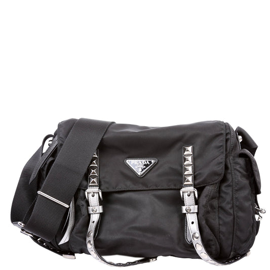 Prada New Velanylon Studded Messenger Bag Black Travel Bag