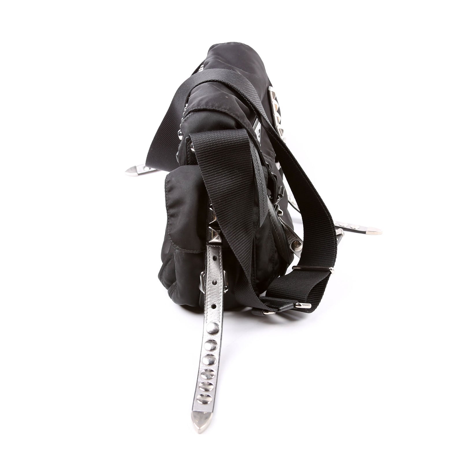 Prada New Velanylon Studded Messenger Bag Black Travel Bag