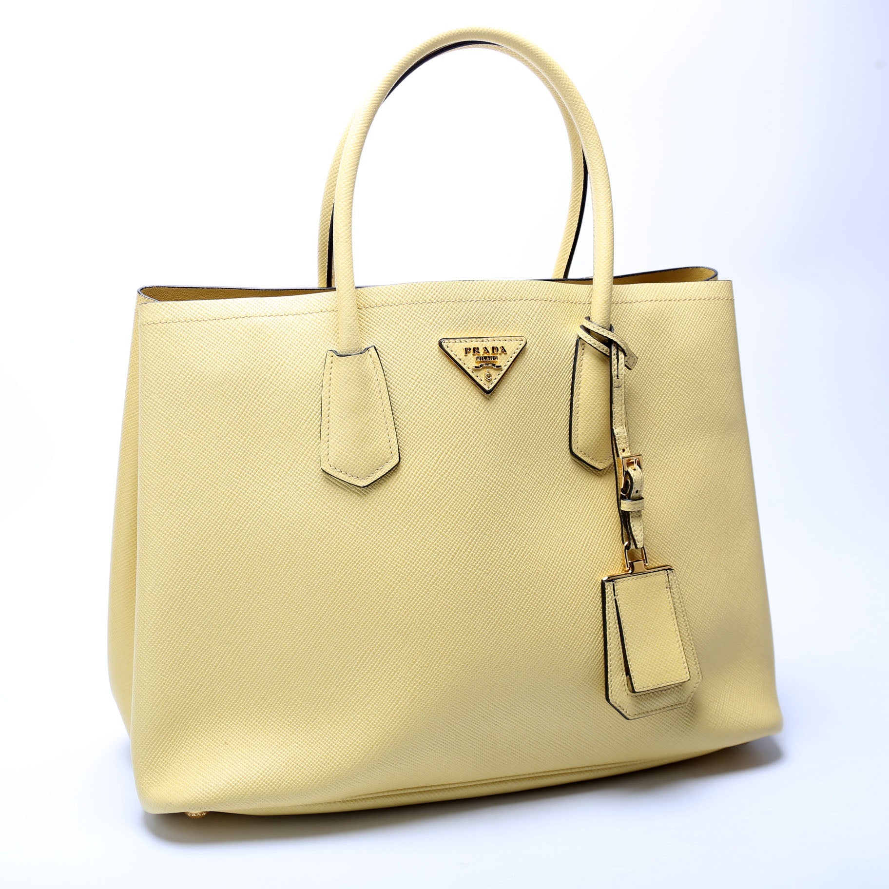 Prada Saffiano Cuir Double Yellow Bag Large Travel Bag