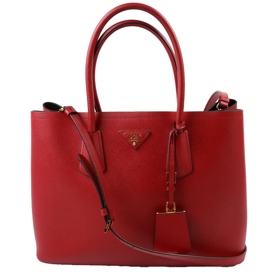 Prada Saffiano Cuir Double Bag Red Large Travel Bag