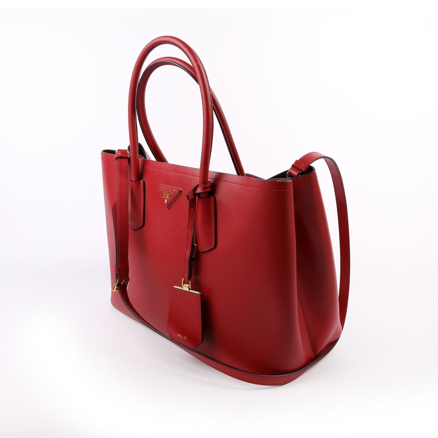 Prada Saffiano Cuir Double Bag Red Large Travel Bag