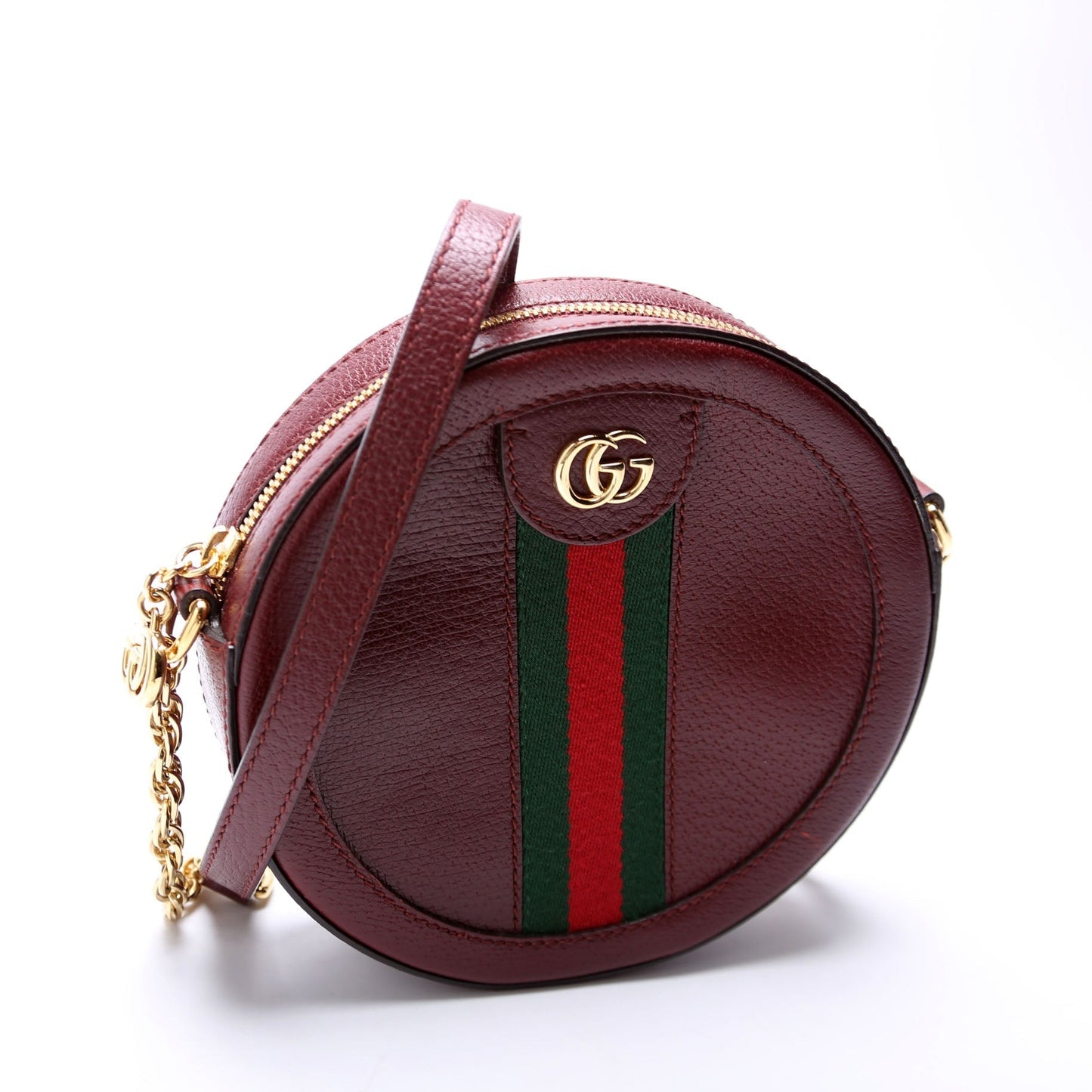 Gucci Ophidia Round Burgundy Leather Small Crossbody Bag