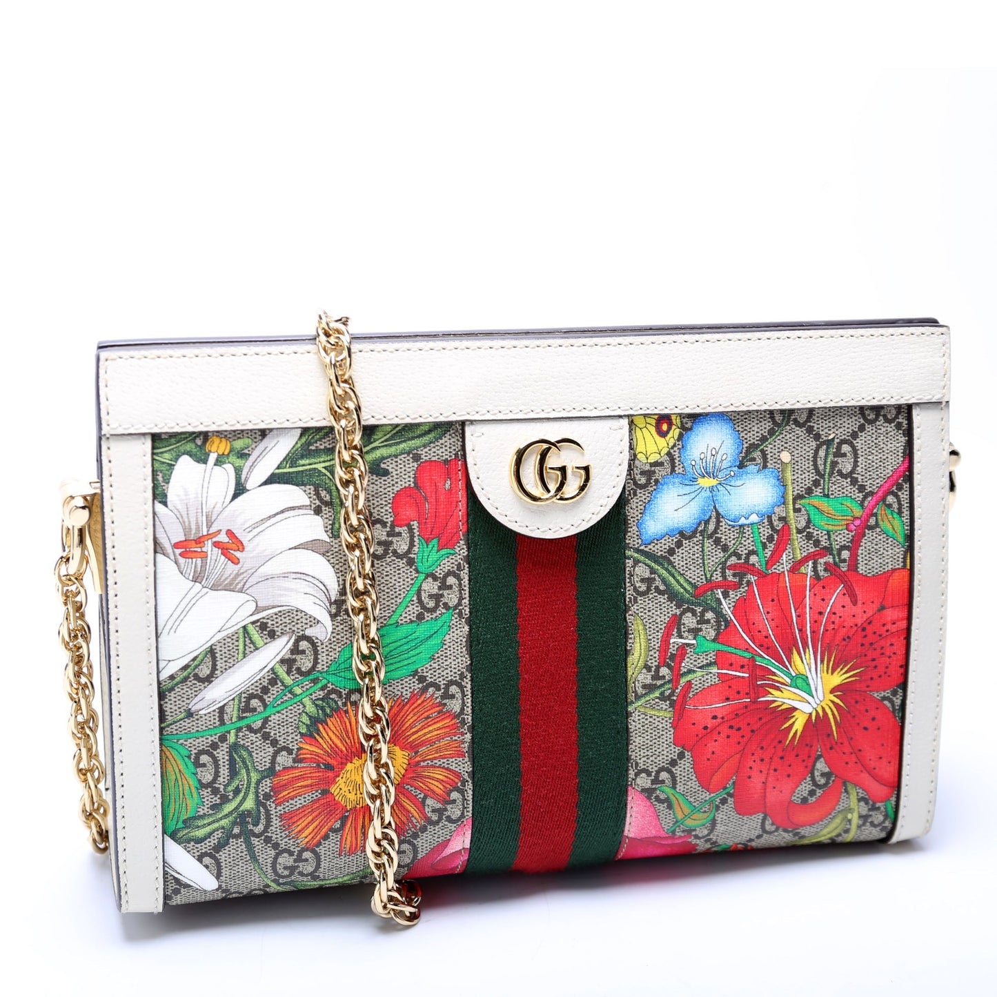 Gucci GG Supreme Flora Ophidia White Small Chain Handbag