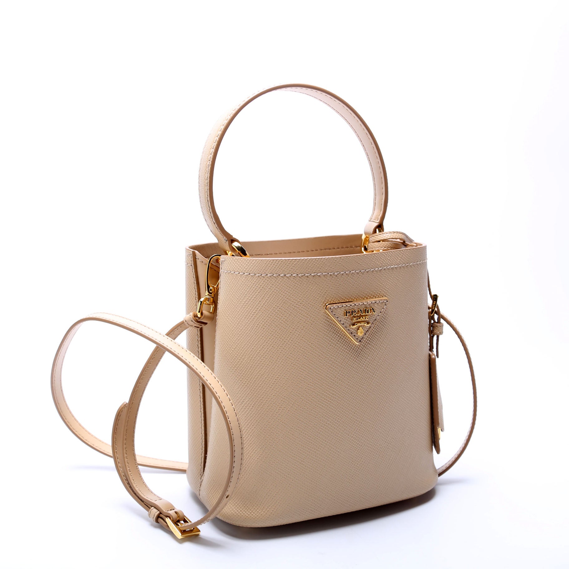 Prada Saffiano Cuir Panier Bag Tan Small Travel Bag