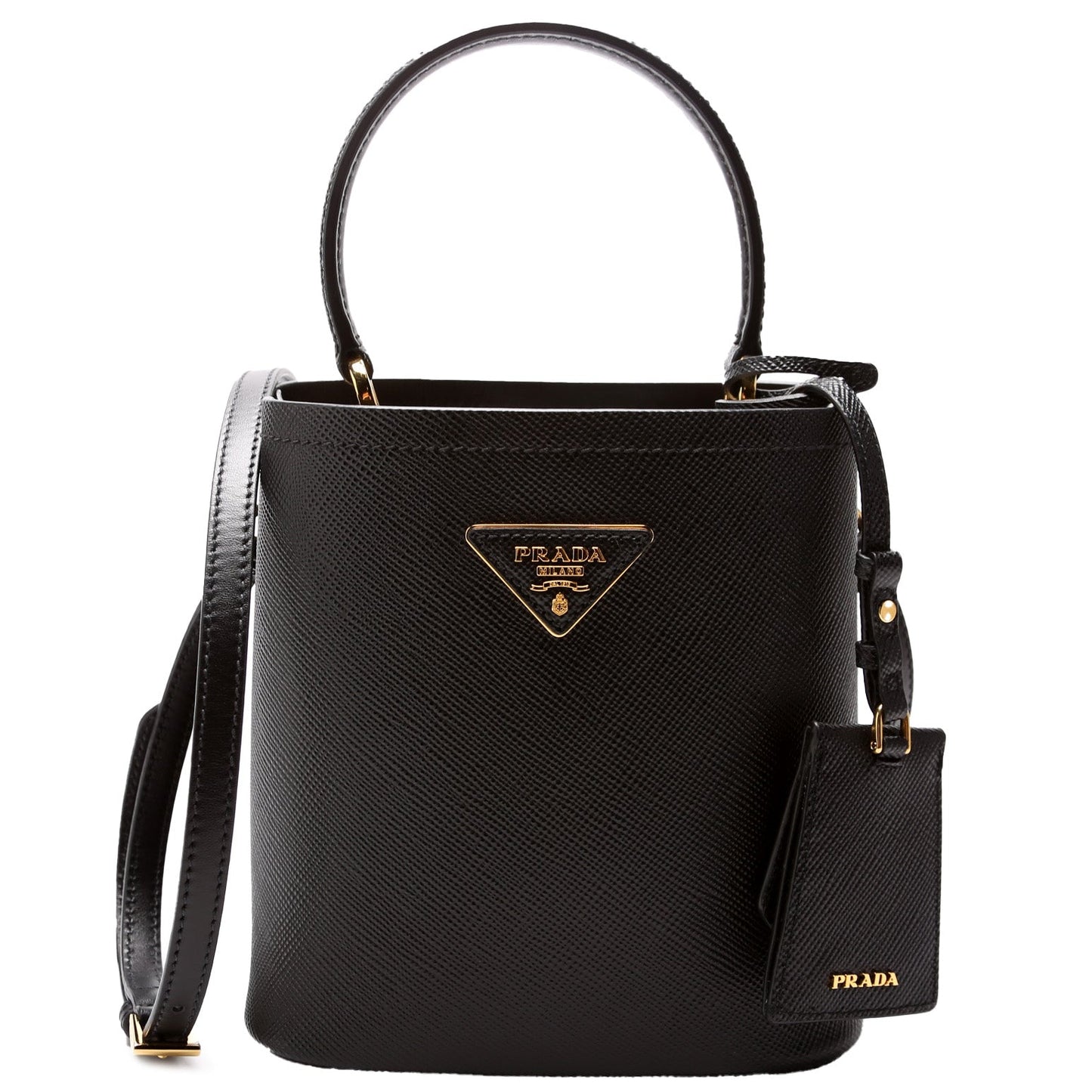 Prada Saffiano Cuir Panier Bag Black Small Travel Bag Black Bag
