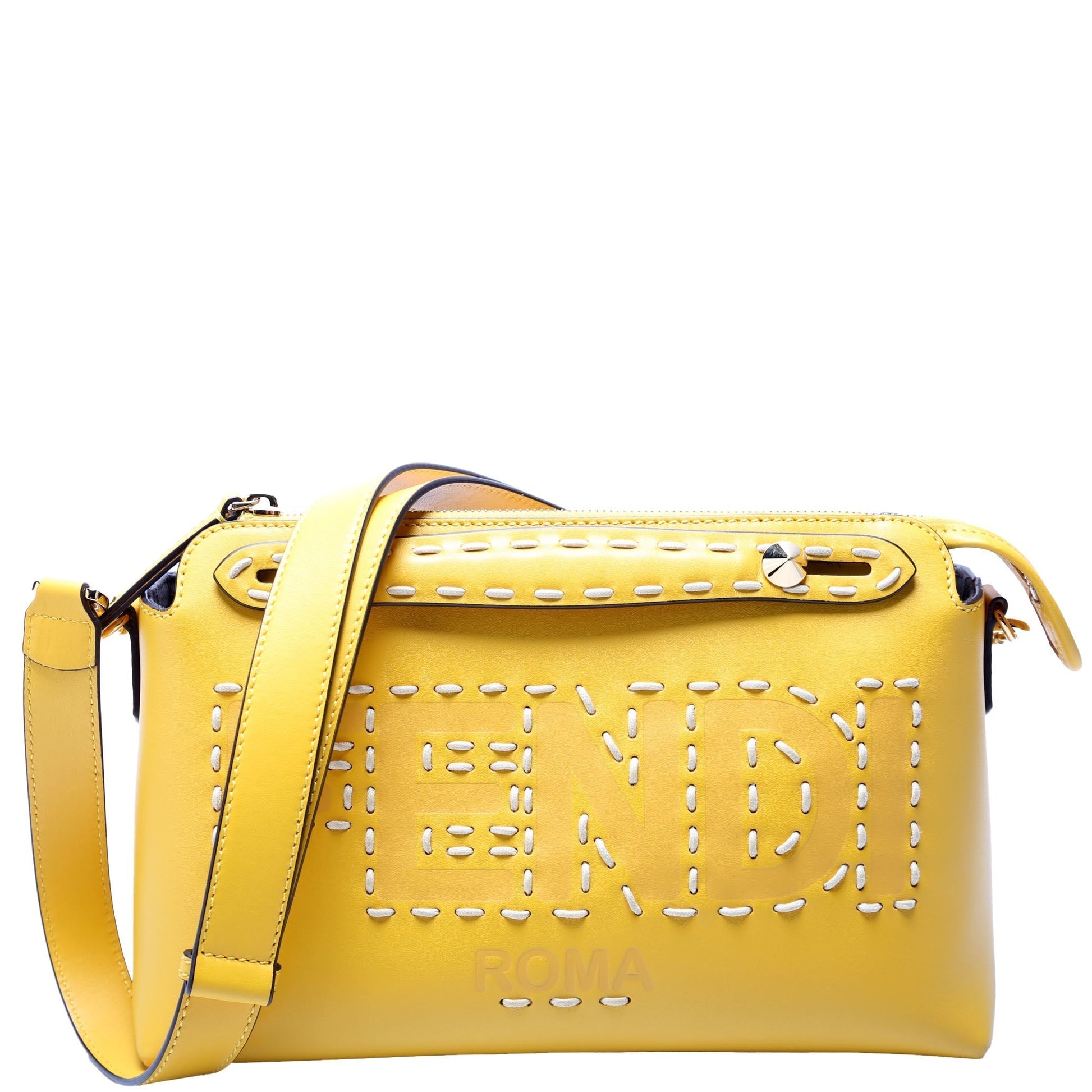 Fendi 8Bl146 By The Way Boston Calfskin Whipstitch Bag Yellow Medium Travel Bag