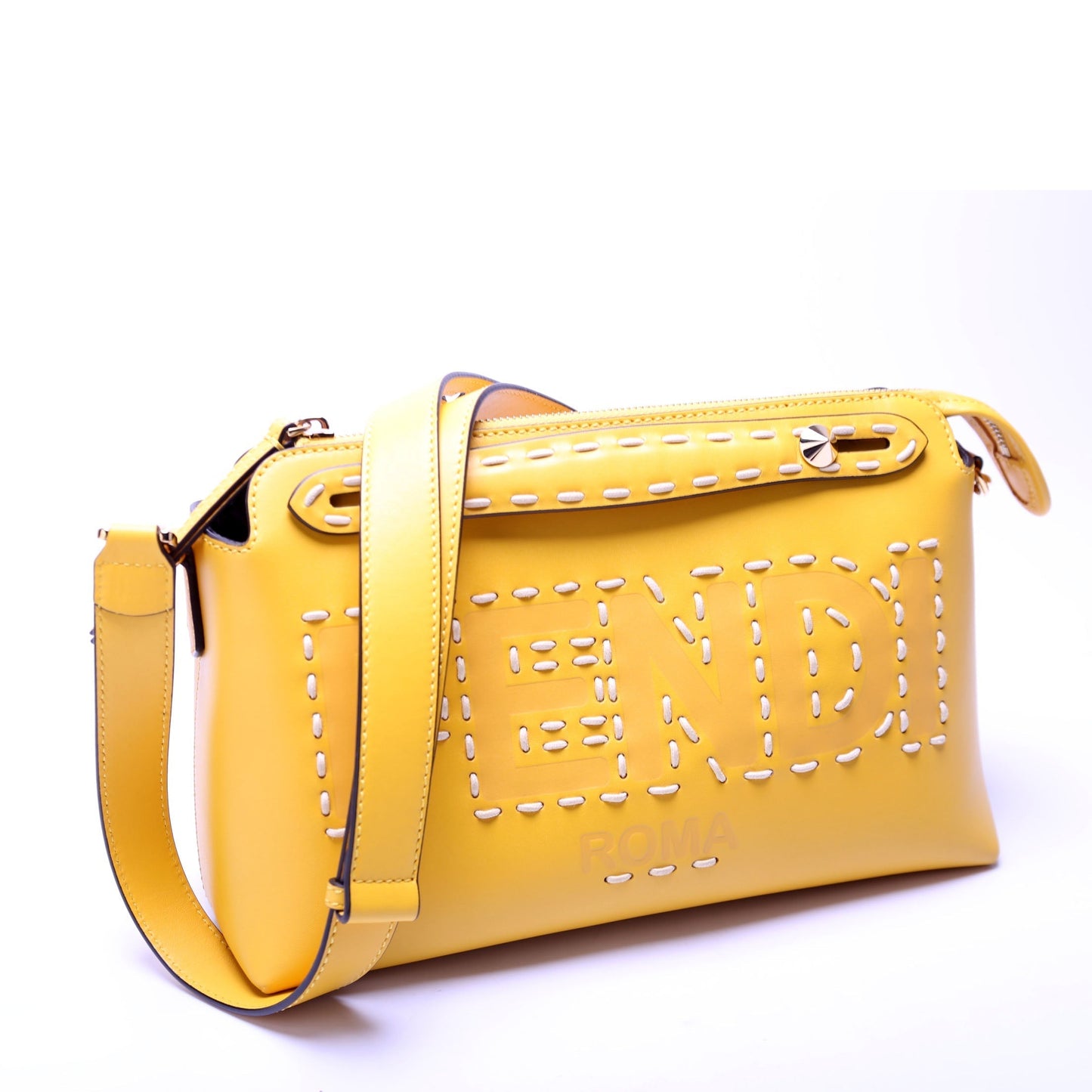 Fendi 8Bl146 By The Way Boston Calfskin Whipstitch Bag Yellow Medium Travel Bag