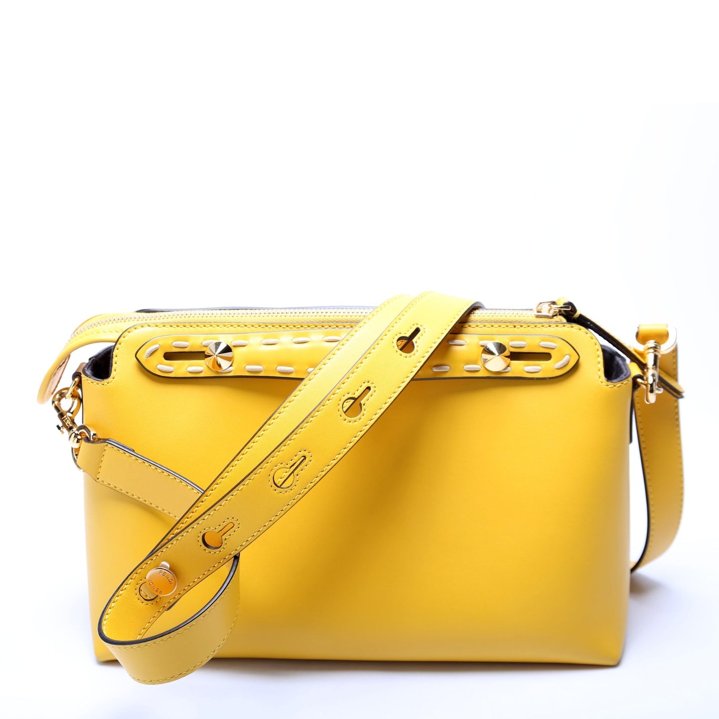 Fendi 8Bl146 By The Way Boston Calfskin Whipstitch Bag Yellow Medium Travel Bag