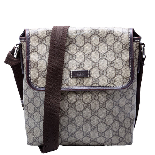 Gucci GG Supreme Messenger Brown Flap Travel Bag