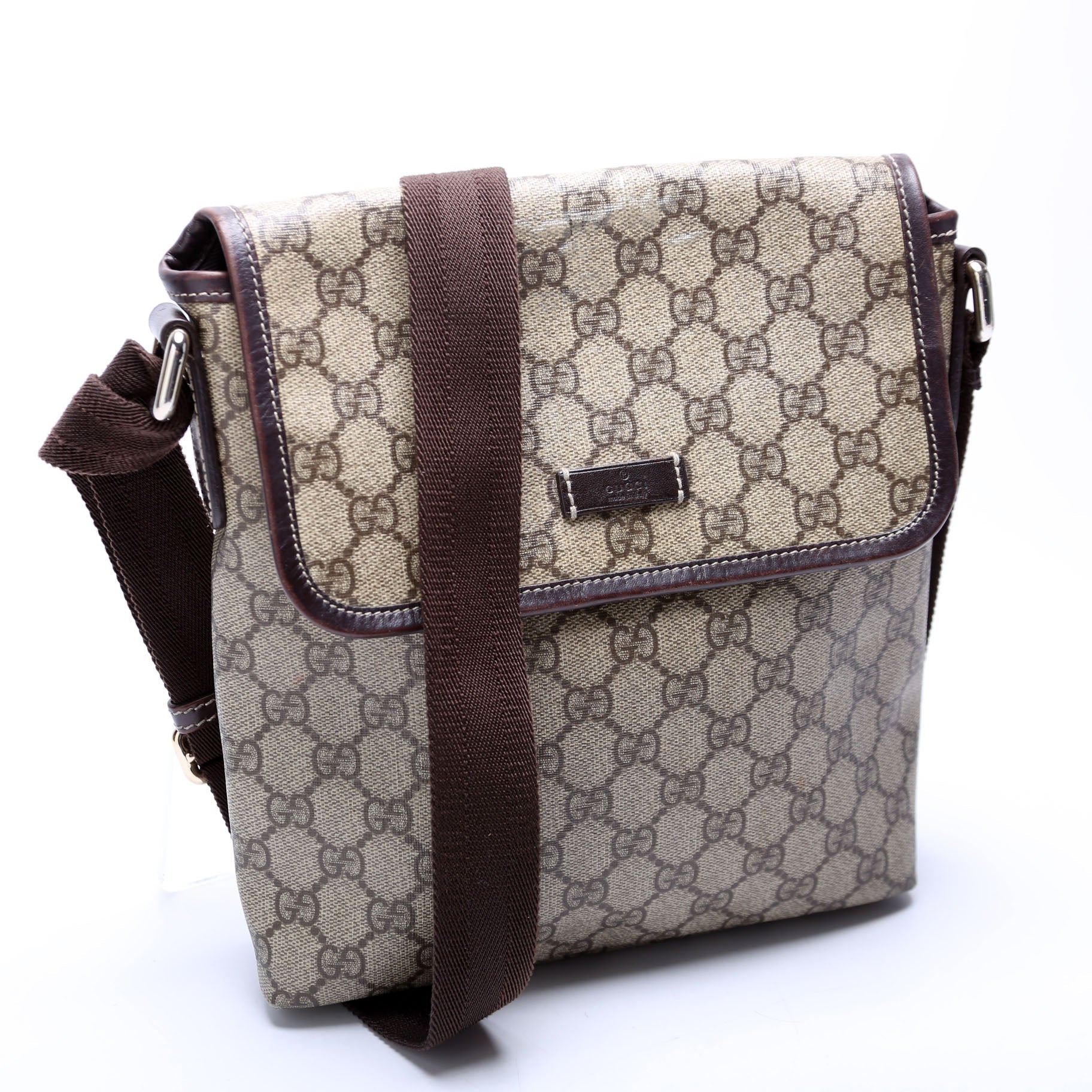 Gucci GG Supreme Messenger Brown Flap Travel Bag