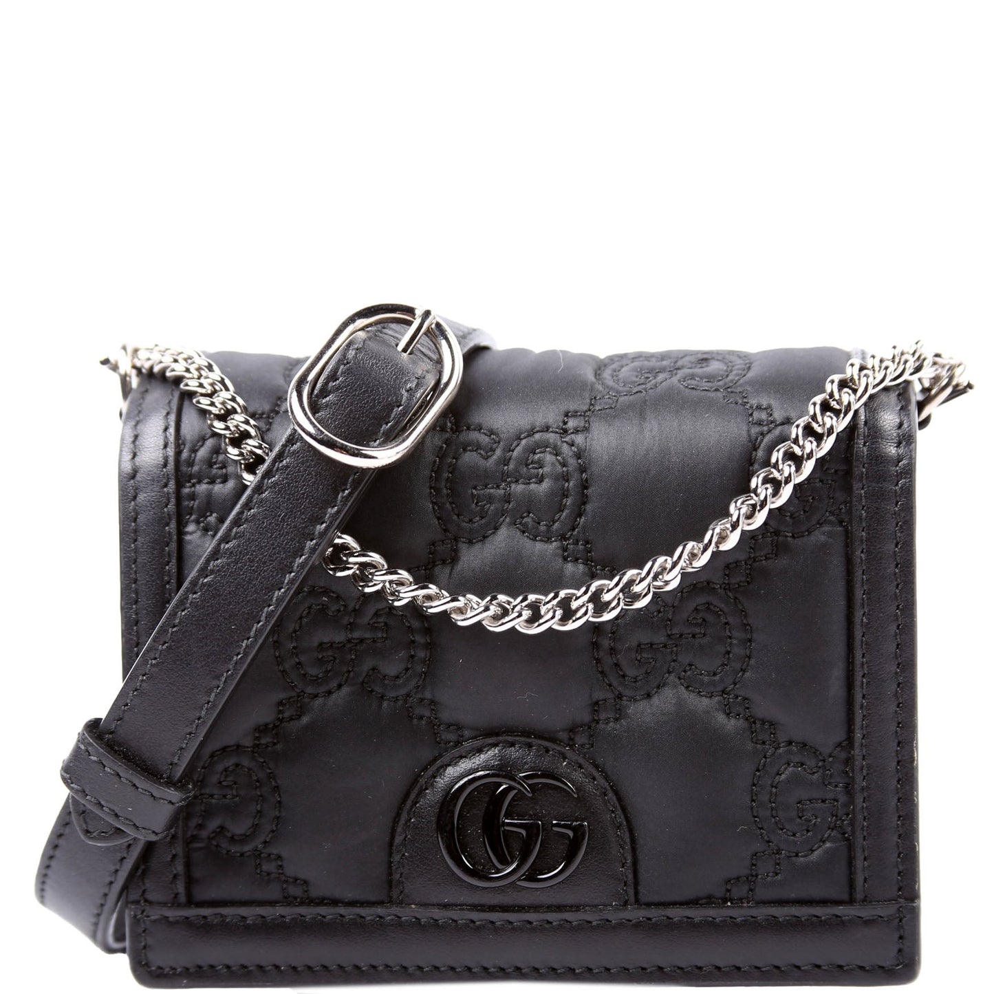 Gucci GG Enamel Nylon Black Mini Chain Travel Bag
