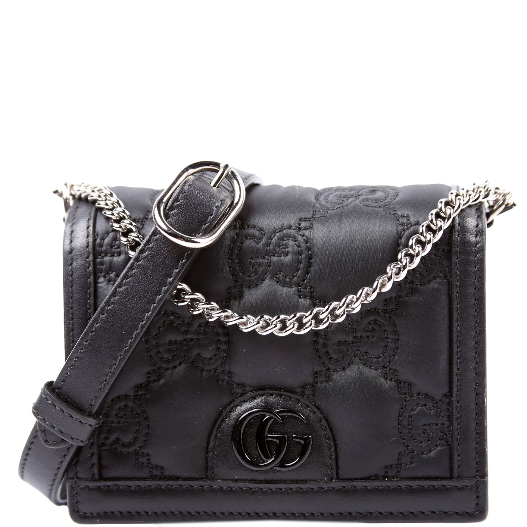 Gucci GG Enamel Nylon Black Mini Chain Travel Bag