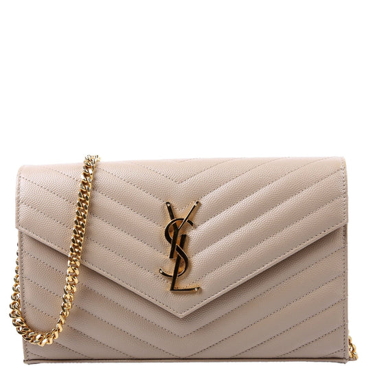 YSL Saint Laurent Saint Laurent Grain De Poudre Wallet Bag Tan Chain Travel Bag