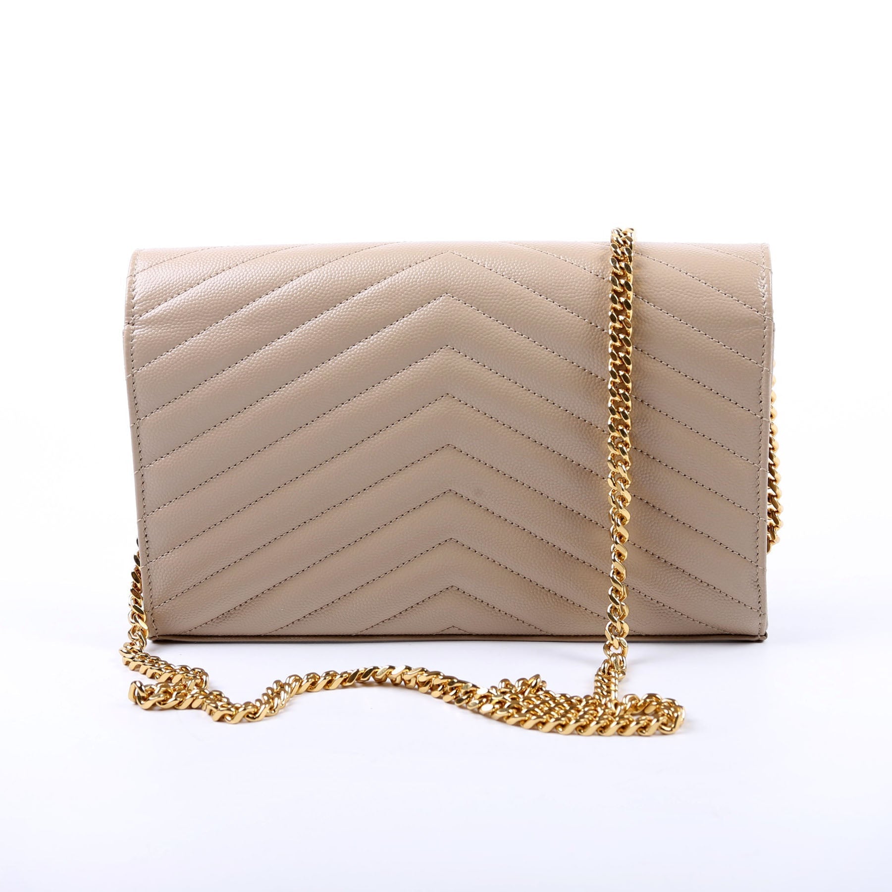 YSL Saint Laurent Saint Laurent Grain De Poudre Wallet Bag Tan Chain Travel Bag