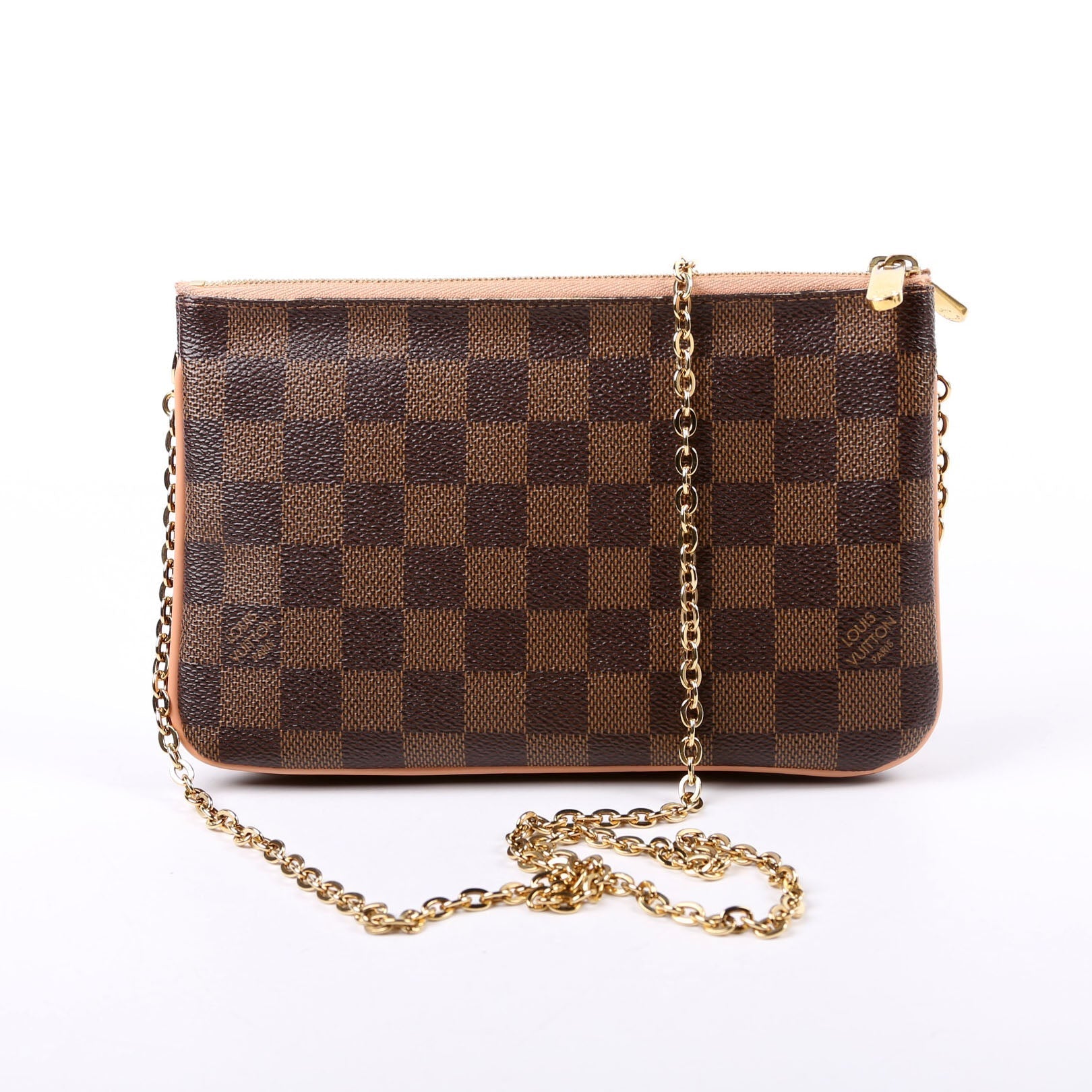 Louis Vuitton Double Zip Pochette Ebene Damier Pink Clutch Bag
