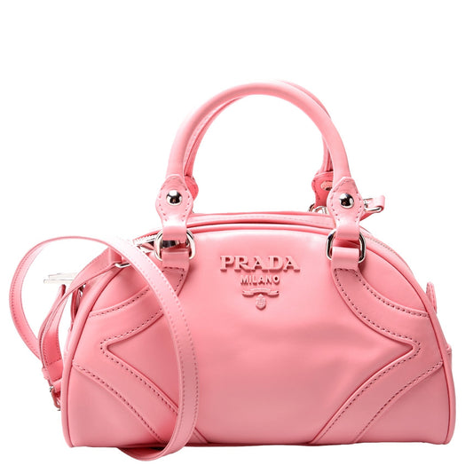 Prada Soft Calfskin Monochrome Bowling Bag Pink Travel Bag