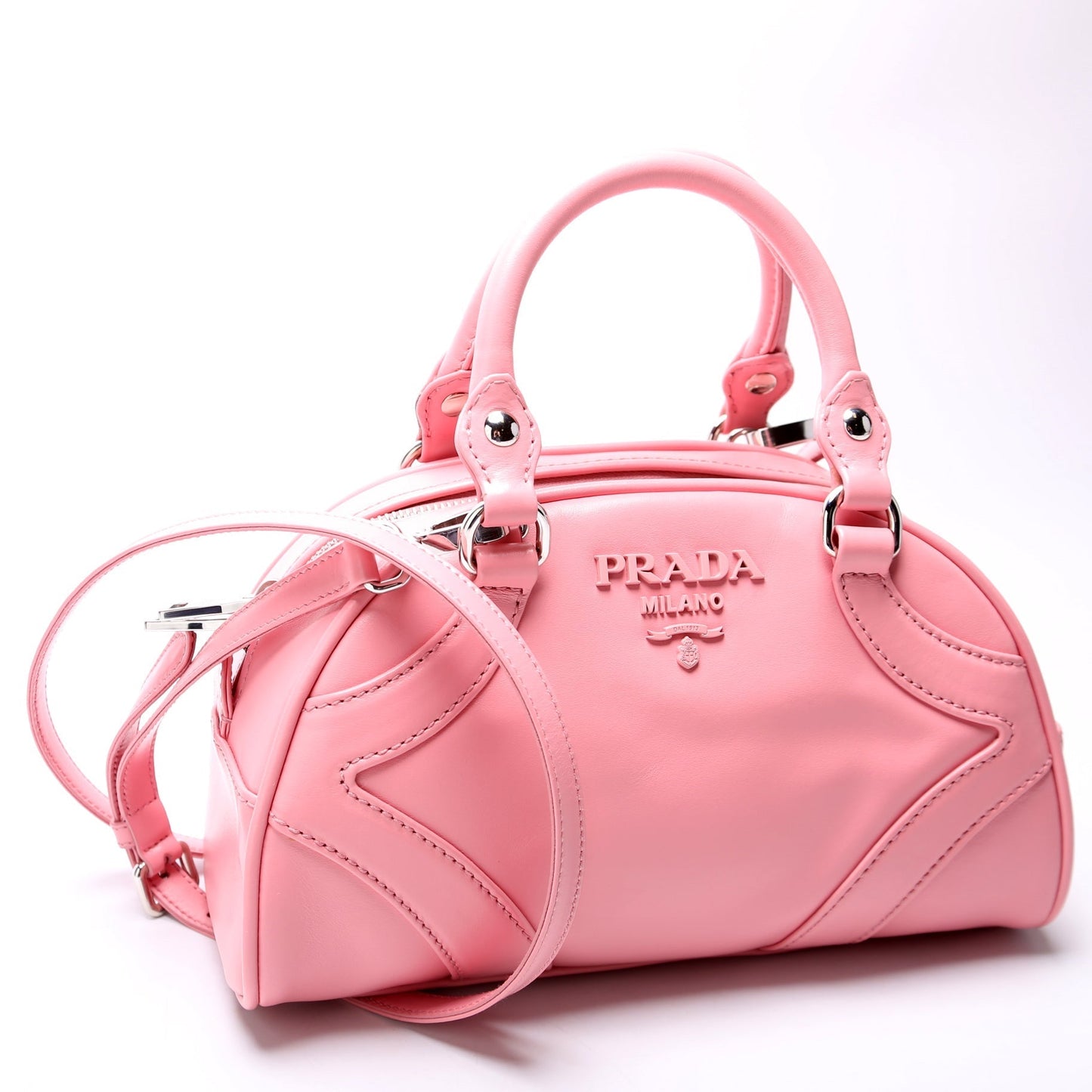 Prada Soft Calfskin Monochrome Bowling Bag Pink Travel Bag
