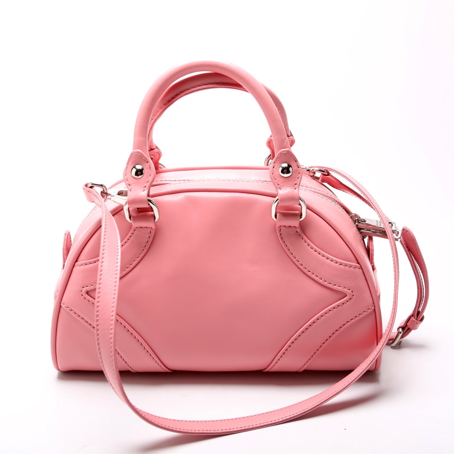 Prada Soft Calfskin Monochrome Bowling Bag Pink Travel Bag