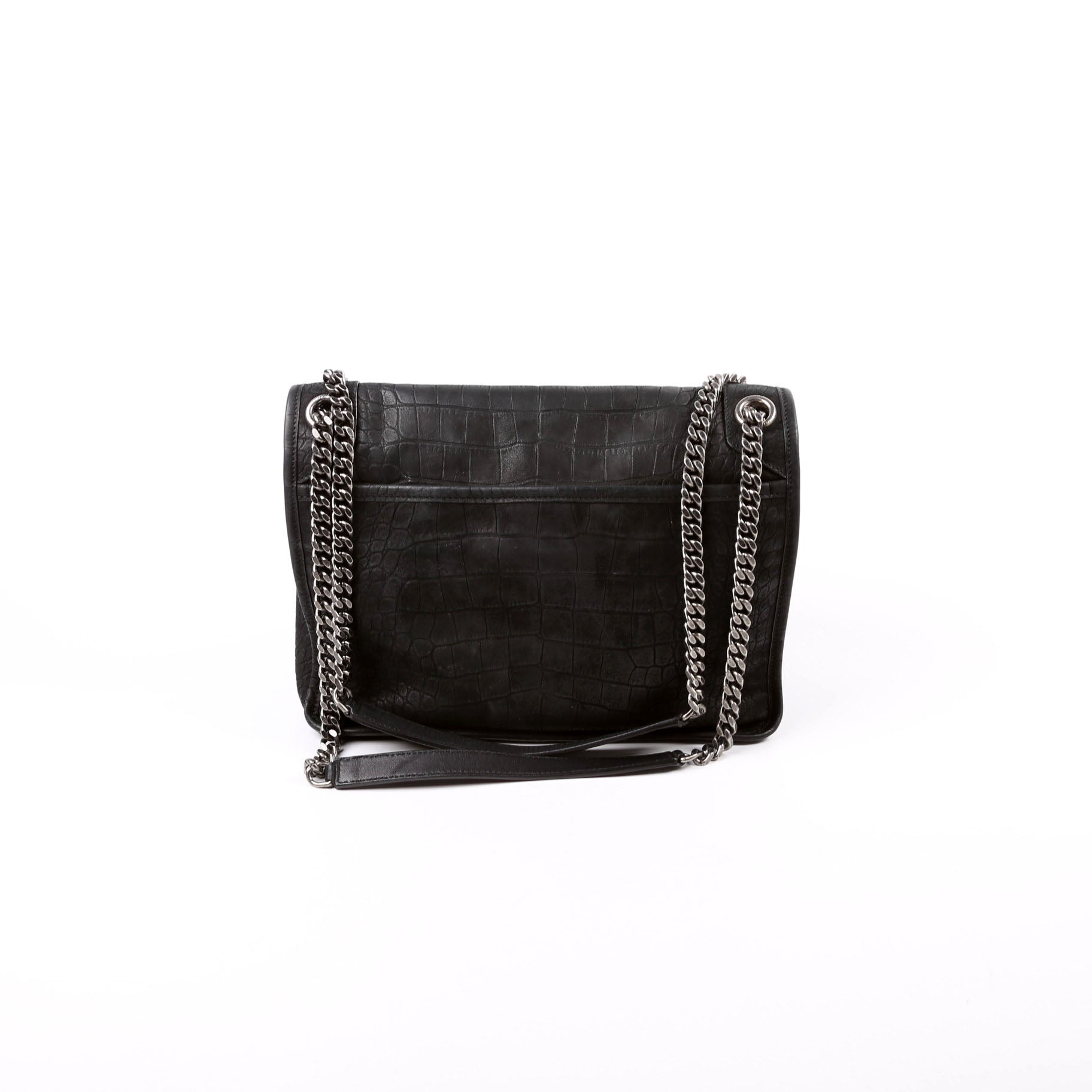 YSL Saint Laurent Saint Laurent Niki Nubuck Croc Embossed Bag Black Medium Travel Bag