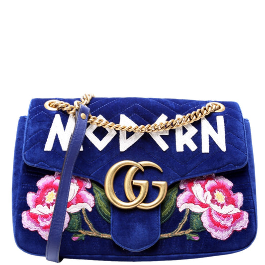 Gucci Marmont Velvet Modern Blue Medium Travel Bag